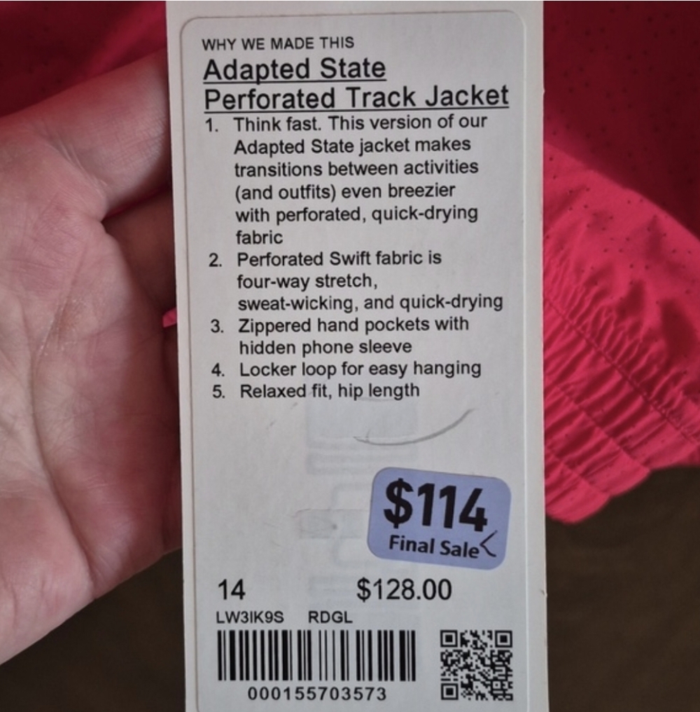 Lululemon Adapted State Perforated Track Jacket NWT Size 14 Red Glow - Picture 7 of 11